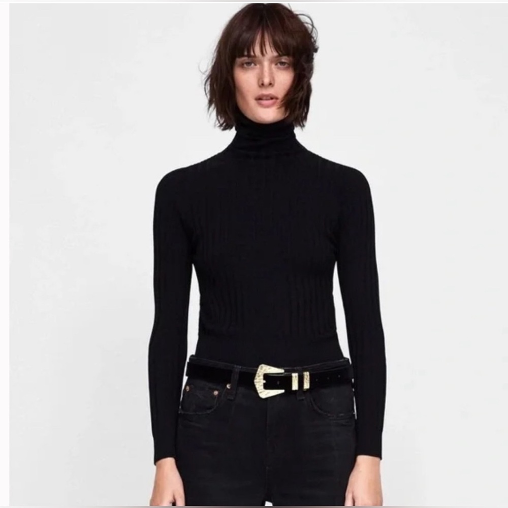 Black ribbed turtleneck sweater